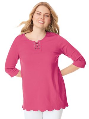 Essentials Women's Plus Essential Knit Print Scalloped Hem Tunic, Hot Pink 2XL