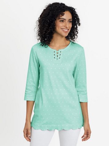 Essential Knit Print Scalloped Hem Tunic