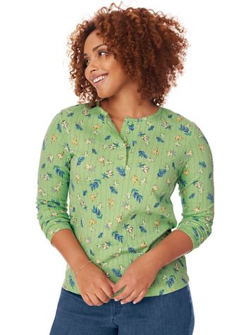 Long-Sleeve Pointelle Henley Top