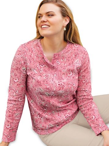 Long-Sleeve Pointelle Henley Top - Image 1 of 40