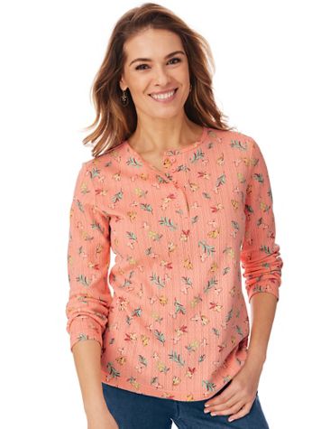 Long-Sleeve Pointelle Henley Top - Image 1 of 8