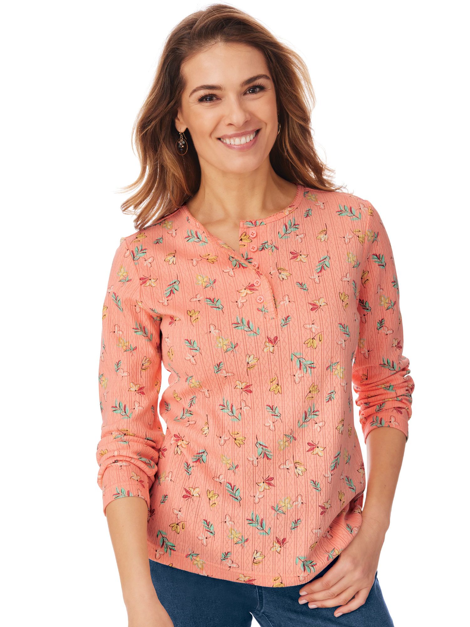 Long-Sleeve Pointelle Henley Top