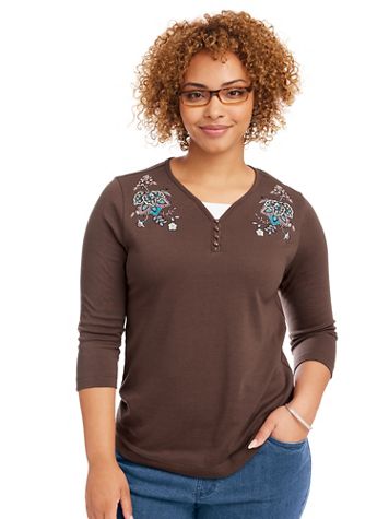 Embroidered Layered-Look Henley - Image 1 of 5