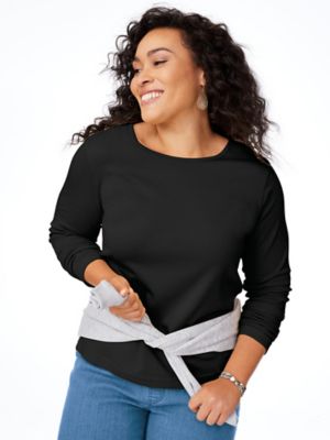 Essentials Women's Essential Knit Long Sleeve Tee, Black M Misses
