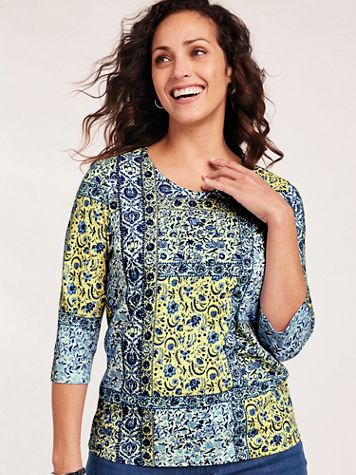 Three-Quarter Sleeve Patchwork Tee - Image 1 of 4