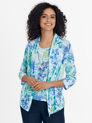 Alfred Dunner Three-Quarter Sleeve Burnout Two-For-One Top - Image 1 of 2
