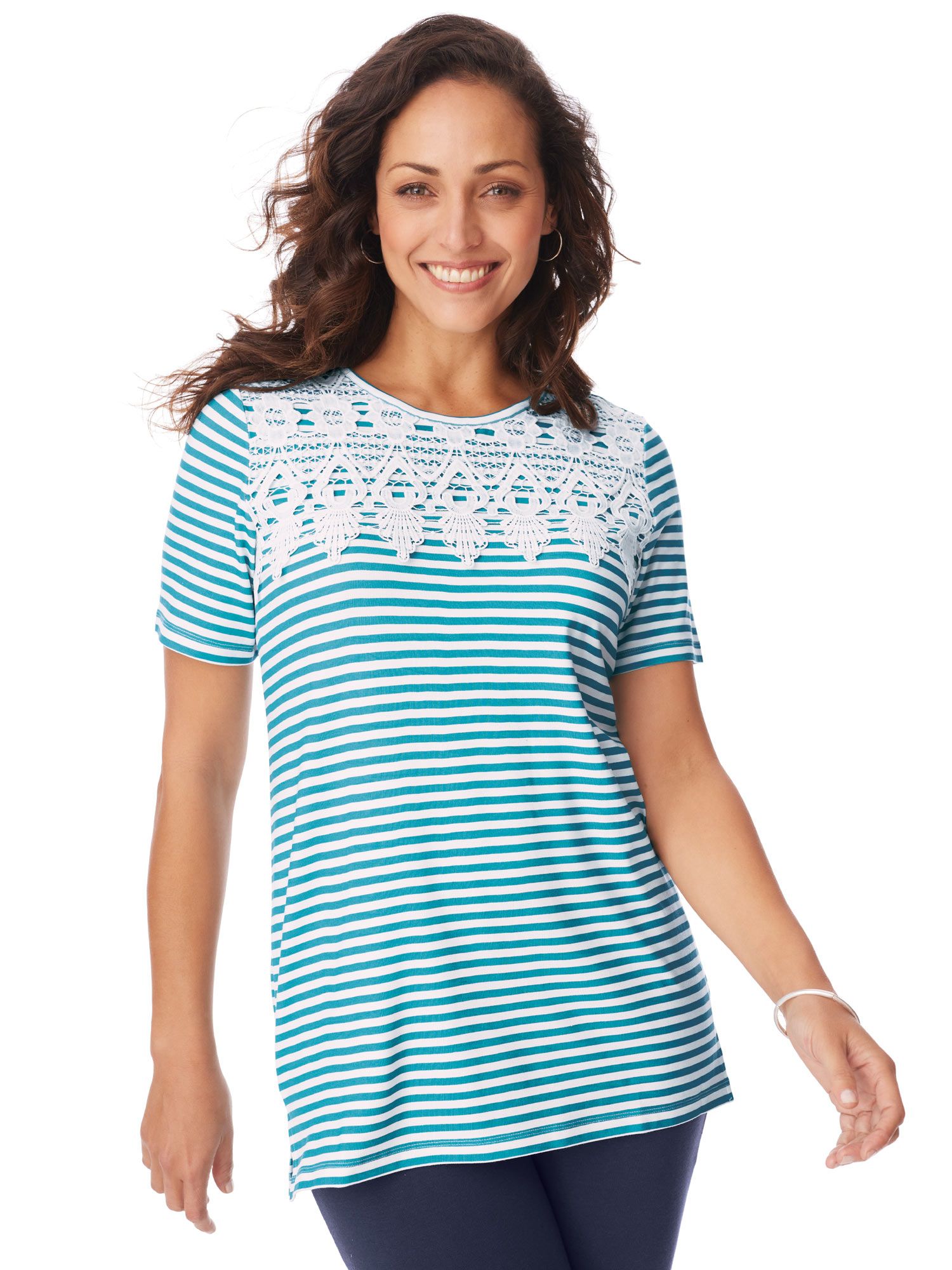 Short-Sleeve Lace Overlay Tunic
