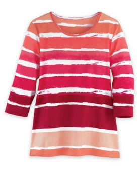 Three-Quarter Sleeve Watercolor-Stripe Tunic