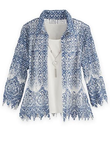 Alfred Dunner® Medallion Border Lace Two-For-One Top - Image 1 of 1