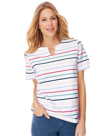 Short-Sleeve Stretch Split-Neck Tee - Image 1 of 2