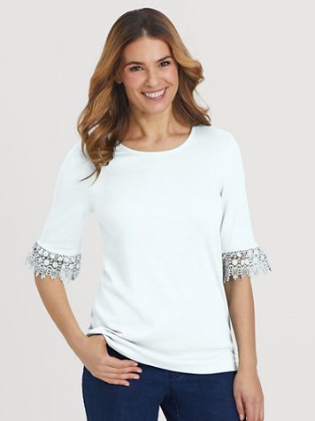 Essential Knit Elbow-Length Flounce-Sleeve Top - Image 3 of 3