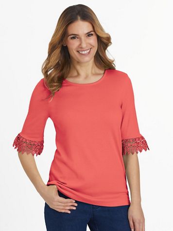 Essential Knit Elbow-Length Flounce-Sleeve Top - Image 1 of 2