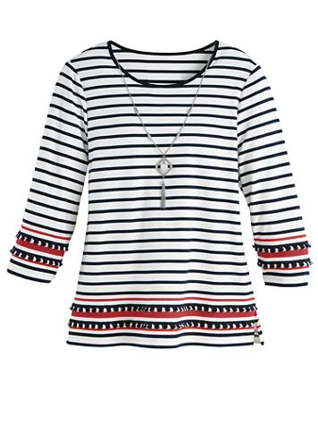 Alfred Dunner® Three-Quarter Sleeve Border-Stripe Top - Image 1 of 1