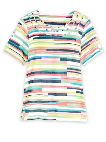 Alfred Dunner Short-Sleeve Textured Biadere Knit Top - Image 1 of 1