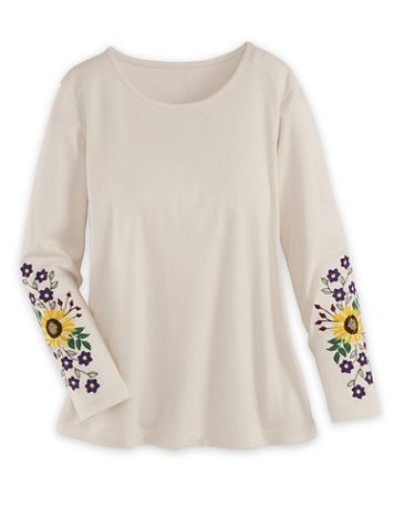 Long-Sleeve Embroidered Knit Top - Image 1 of 1