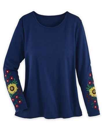 Long-Sleeve Embroidered Knit Top - Image 2 of 3