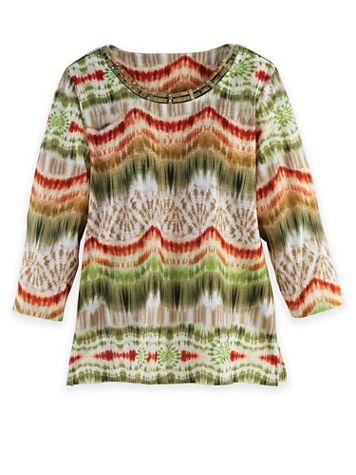Alfred Dunner Three-Quarter Sleeve Ikat Biadere Top - Image 1 of 1
