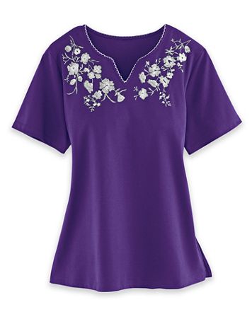Alfred Dunner Embroidered Knit Tops - Blair