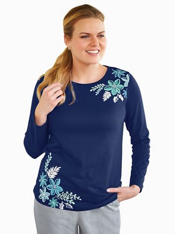 Long-Sleeve Floral-Print Knit Top - Image 1 of 1