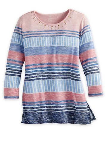 Alfred Dunner Three-Quarter Sleeve Stripe Knit Top - Image 1 of 1