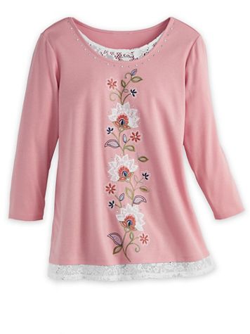 Alfred Dunner® Scroll Embroidered Knit Top - Image 1 of 1