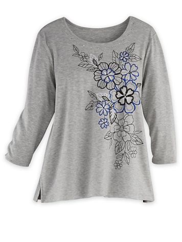 Alfred Dunner Three-Quarter Sleeve Floral Embroidered Top - Image 1 of 1