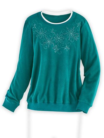 Alfred Dunner Floral Embroidered Fleece Top - Image 1 of 1