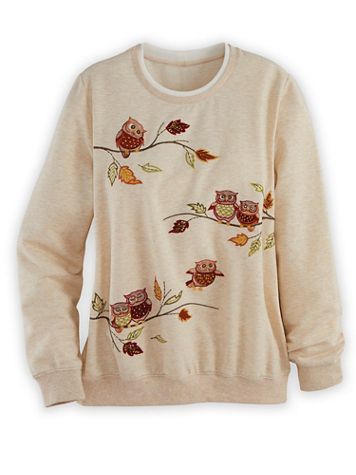Alfred Dunner Long-Sleeve French Terry Embroidered Top - Image 1 of 1