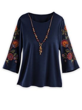Alfred Dunner® Embroidered Sleeves Knit Top