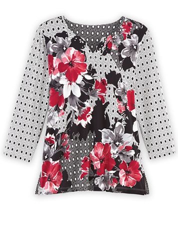 Alfred Dunner Three-Quarter Sleeve Floral Patchwork Knit Top - Image 1 of 1