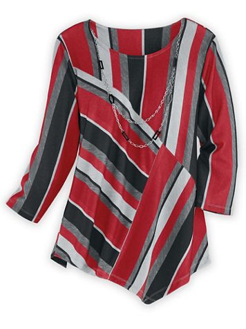 Alfred Dunner Three-Quarter Sleeve Patched Stripe Knit Top - Image 1 of 1