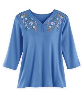 Embroidered Sweetheart Henley