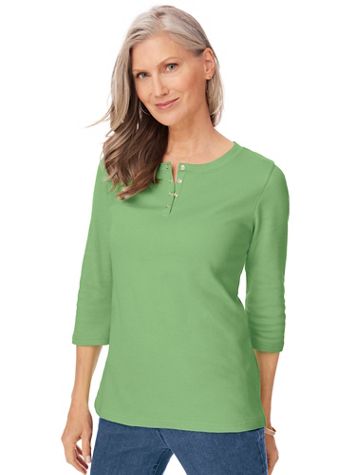 Essential Knit Three-Quarter Sleeve Snap-Neck Tee - Image 1 of 5