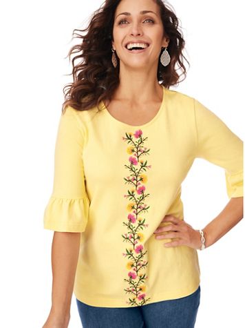 Embroidered Essential Knit Flounce Tee - Image 1 of 2
