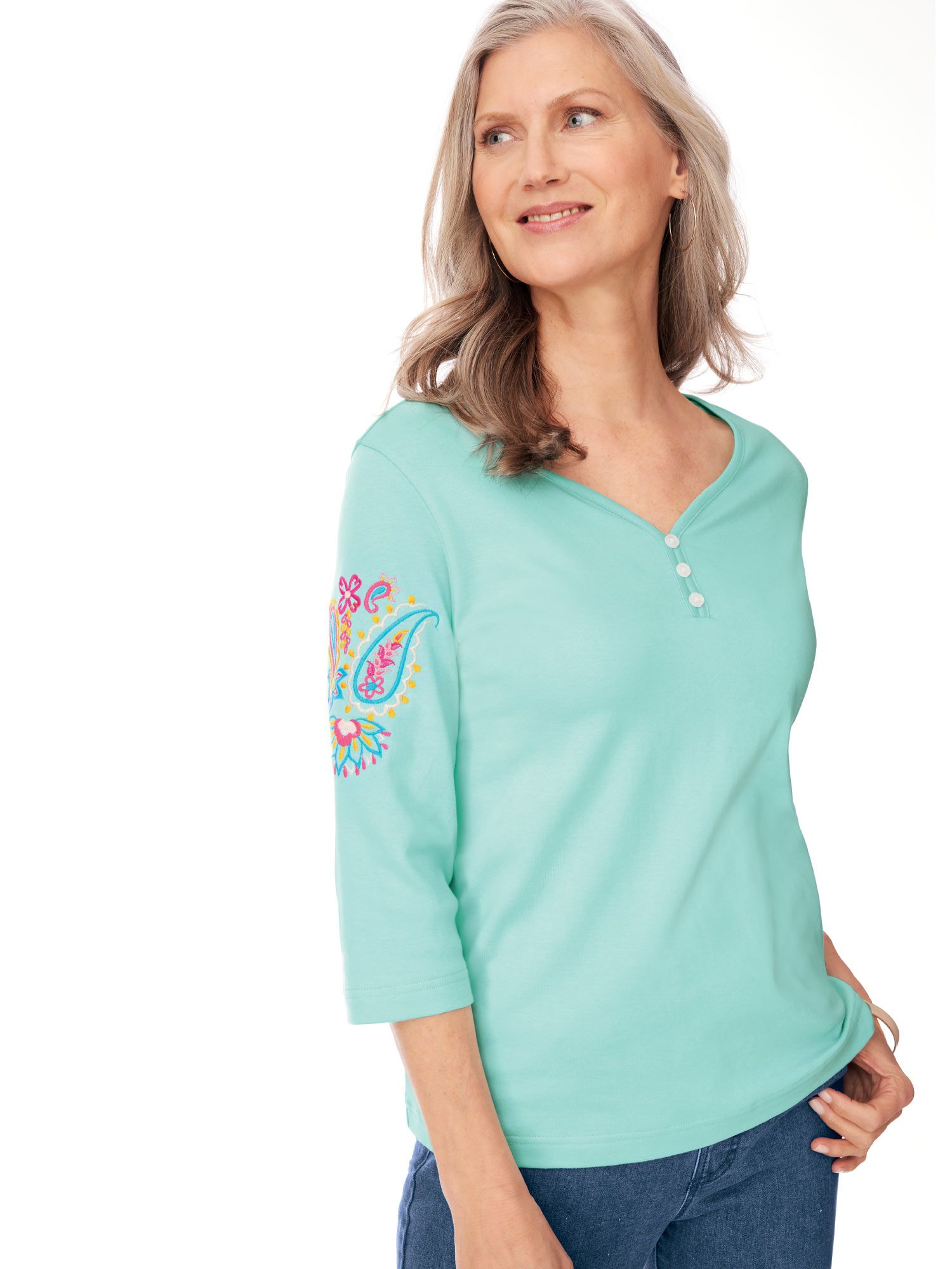 Embroidered Essential Knit Sweetheart Tee