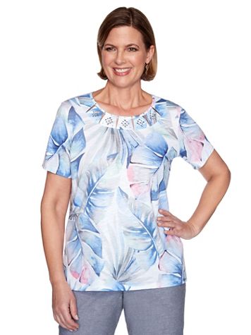 Alfred Dunner Tropical Leaves Knit Top - Image 1 of 2