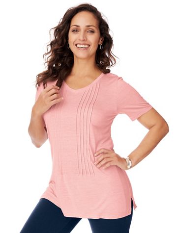 Short-Sleeve Pintuck Knit Top. - Image 1 of 2