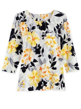 Alfred Dunner Three-Quarter Sleeve Shadow Floral Knit Top