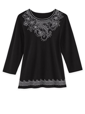 Alfred Dunner Three-Quarter Sleeve Scroll Floral Knit Top - Image 1 of 1