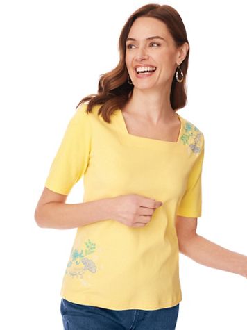 Embroidered Essential Knit Square Neck Tee - Image 4 of 4