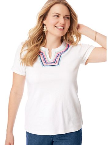 Embroidered Essential Knit Split Neck Tee - Image 3 of 3