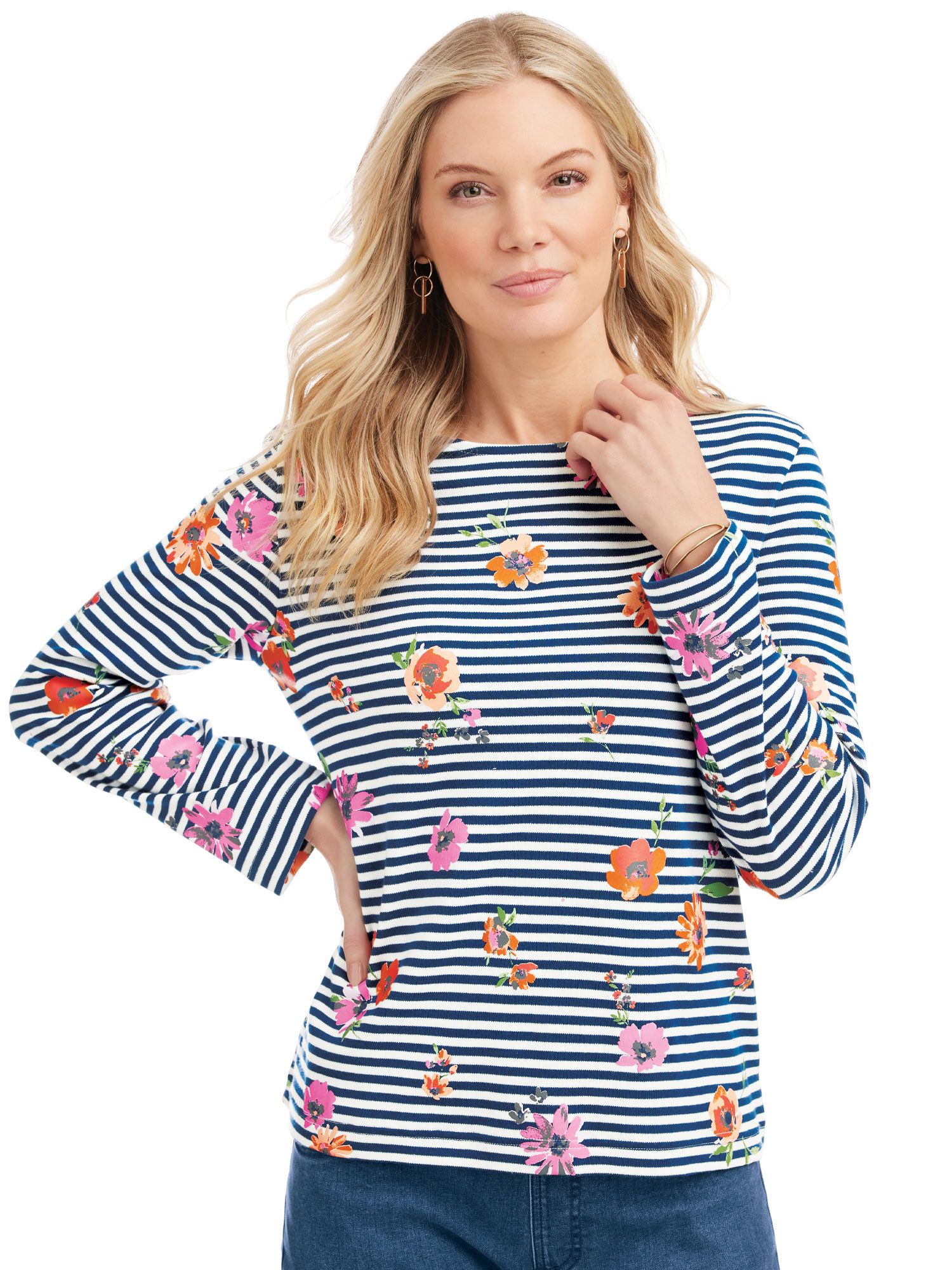 Stripe Floral Knit Top