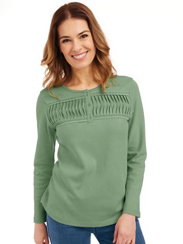Pintuck Knit Henley - Image 1 of 5