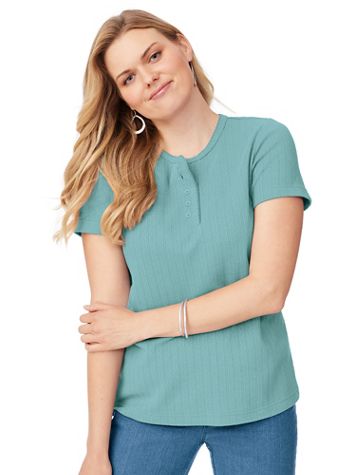 Short Sleeve Pointelle Henley Top - Image 1 of 11
