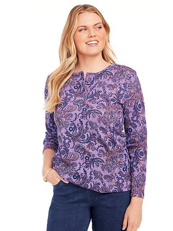 Print Long Sleeve Pointelle Henley Top - Image 1 of 9