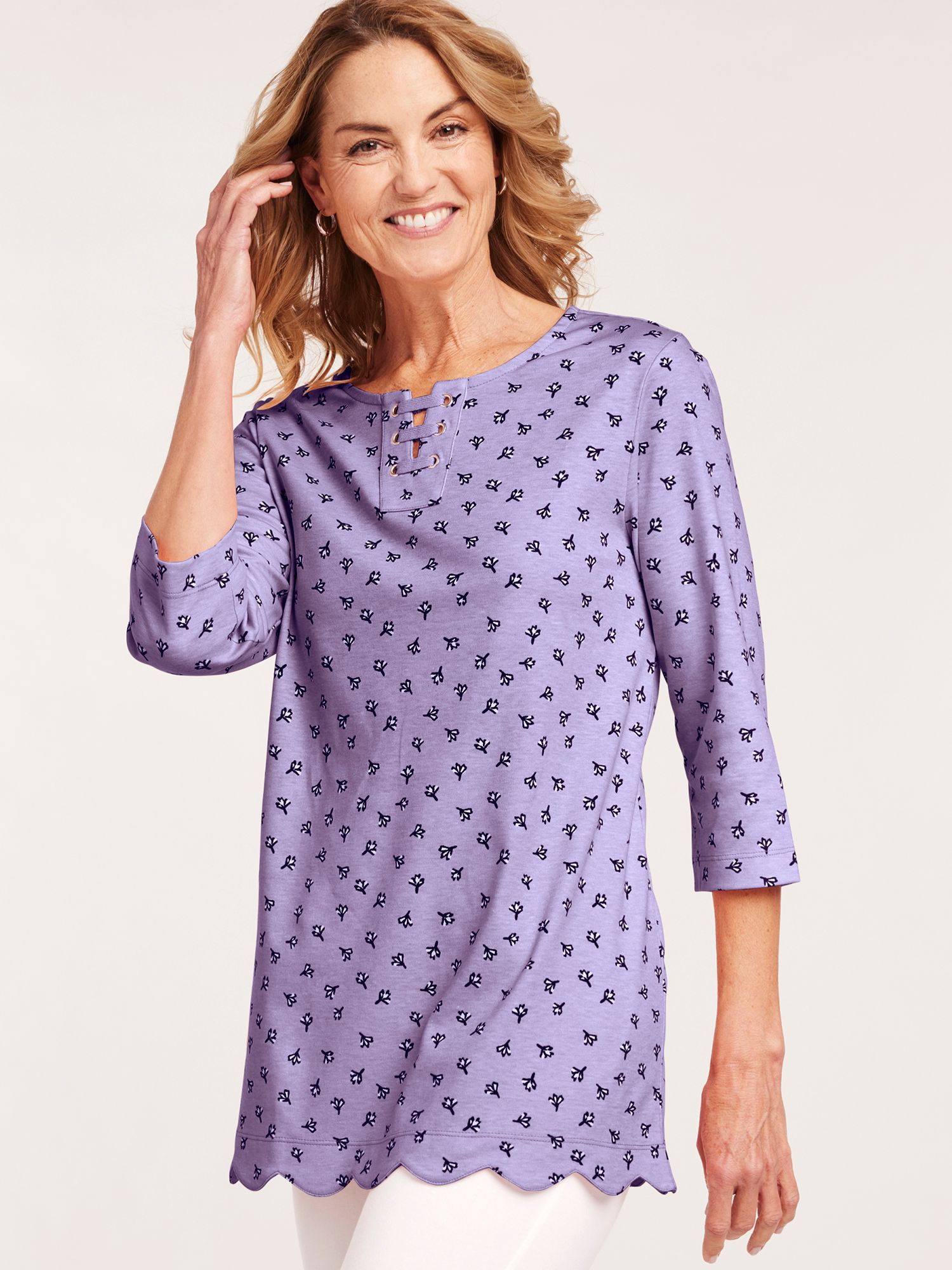 Print Scalloped Hem Tunic