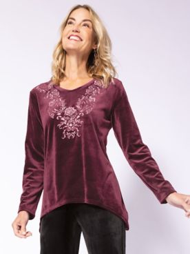 Embroidered Velour Tunic