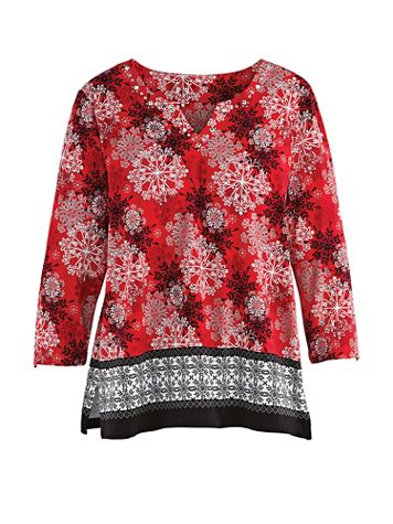Alfred Dunner® Holiday Print Knit Tee - Image 1 of 1