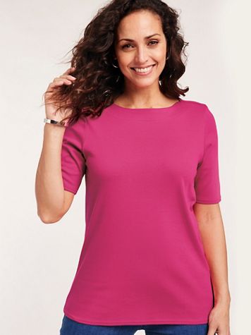 Essential Knit Three-Quarter Sleeve Boatneck Top - Image 1 of 6