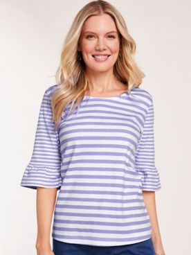 Essential Knit Striped Flounce Top